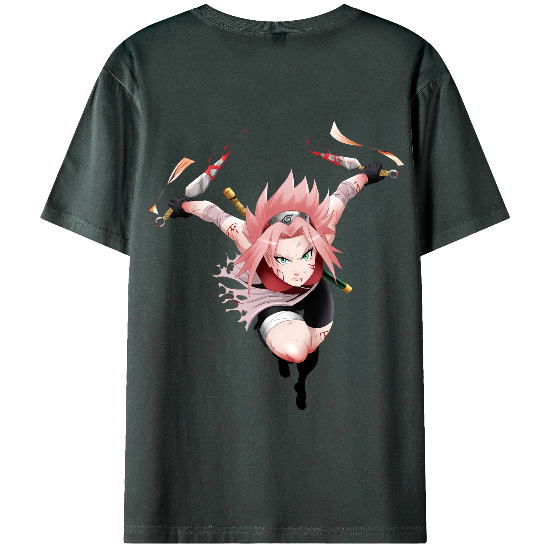 （画像用） NARUTO -ナルト- 春野サクラ Haruno Sakura 綿100％ メンズ半袖Tシャツ（バックプリント） 通気性